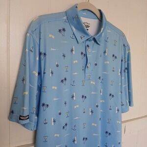 Straight Down Shirt Golf Polo Men's Medium Blue Dolphin Martini Sailboat AOP SS